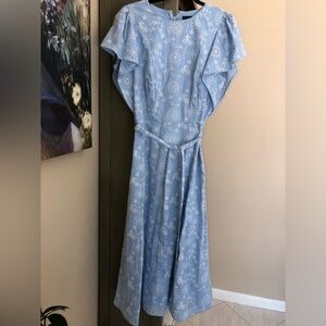 Ann Taylor Light Blue Floral Embroidered Midi Dress